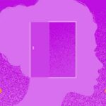Open-mindedness blog header of a silhouette/outline of a girl over a purple background.