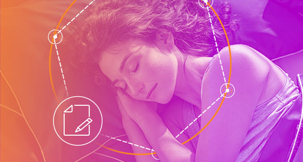 A dream journaling blog header depicting a woman with her arms folded under her head as she sleeps. The image is tinted with an orange-purple gradient.