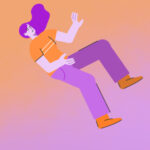 A falling dreams graphic, showing a drawing of a woman falling through the sky. The image is colored with an orange-to-purple gradient.