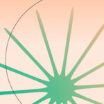 An abstract blog header for a list of affirmations for confidence and success, depicting a green sun over a pale orange background, with the outline of a circle directly behind it and a small purple dot off to the side.