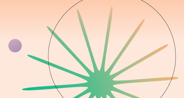 An abstract blog header for a list of affirmations for confidence and success, depicting a green sun over a pale orange background, with the outline of a circle directly behind it and a small purple dot off to the side.