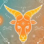 An image of a goat's head over a teal-to-orange gradient background. There is a decorative circle around the goat's head, and the goat is a bright orange.
