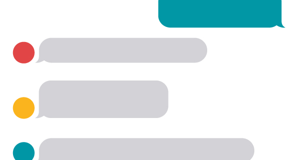 A screenshot of a text conversation with blank text bubbles. The top bubble is blue, while the three responses below it are gray.