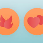 An orange circle that contains two fire symbols next to an orange circle that contains two heart symbols.