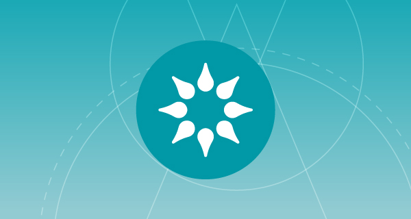 A teal image with intersecting circular outlines. In the center is a dark teal circle containing an abstract image of a lotus flower.
