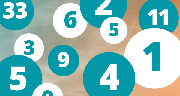 An image of multiple numbers, depicted in blue and white circles floating over a teal-orange gradient background.