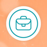 A small symbol of a suitcase in a white circle, which is overlaid on an orange background.