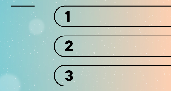 An image of a list with 3 empty spaces for people to write their questions. The background is a teal-to-orange gradient.