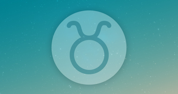 A light teal and orange image with the Taurus symbol of the bull in the center.