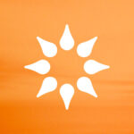 An abstracted image of a lotus flower over an orange background.