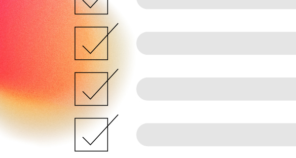 A checklist over a gradient background. Several boxes are ticked off, though it's not clear what is written on the lines.