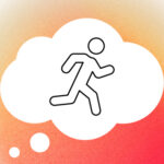 A small white thought bubble that has the figure of a person running inside it, with an orange-yellow gradient in the background.