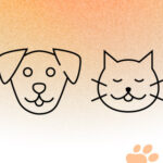 Outlines of a dog and cat side by side over an orange-to-white gradient background. Pawprints crawl up the background and move offscreen.