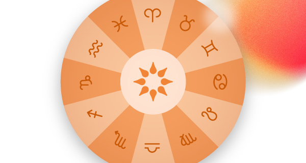 The wheel of the zodiac, with all the signs in a circle. The CP logo, an abstract lotus flower, is in the center.