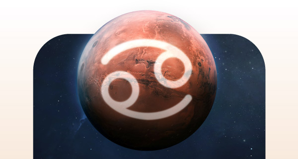 Mars with the Cancer sign painted over it