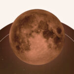 A tan tinted moon over the night sky.