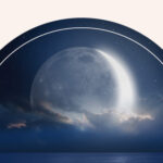 The moon rising on the night sky, symbolizing the lunar return.