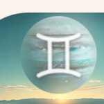 An image of the planet Uranus with the symbol of Gemini over it.
