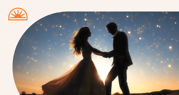 A silhouette of a married couple under the night sky