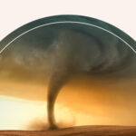 A dreamlike twister in an orange sky.