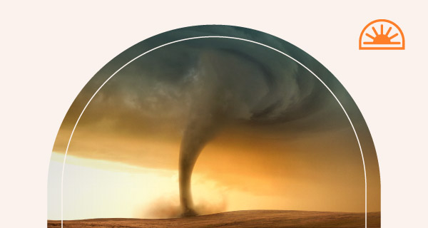 A dreamlike twister in an orange sky.
