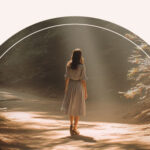 A woman wandering through the woods.
