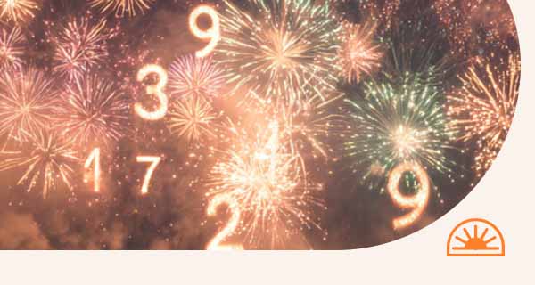 An image of fireworks with several numbers appearing in the light.