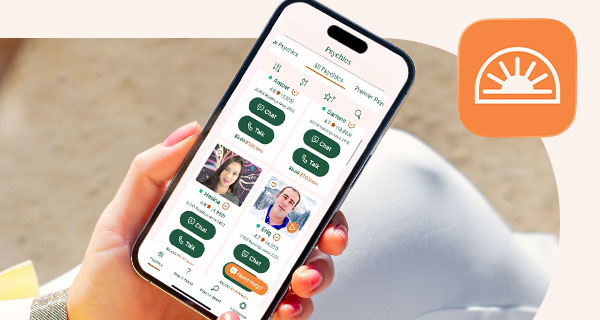 Someone using the California Psychics app to get a psychic reading.